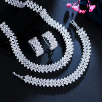 Luxury Round White Cubic Zirconia Necklace & Hoop Earrings Set for Women ✨💎
