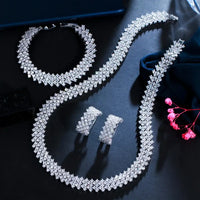 Luxury Round White Cubic Zirconia Necklace & Hoop Earrings Set for Women ✨💎