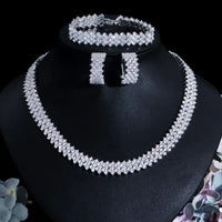 Luxury Round White Cubic Zirconia Necklace & Hoop Earrings Set for Women ✨💎