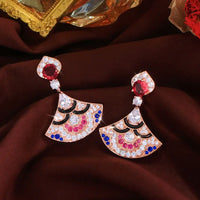 Luxury Shiny Multicolor Zirconia Long Geometric Sector Shape Dangle Earrings Jewelry 💎