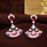 Luxury Shiny Multicolor Zirconia Long Geometric Sector Shape Dangle Earrings Jewelry 💎