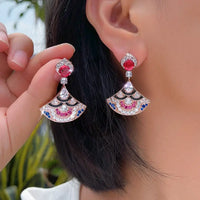 Luxury Shiny Multicolor Zirconia Long Geometric Sector Shape Dangle Earrings Jewelry 💎