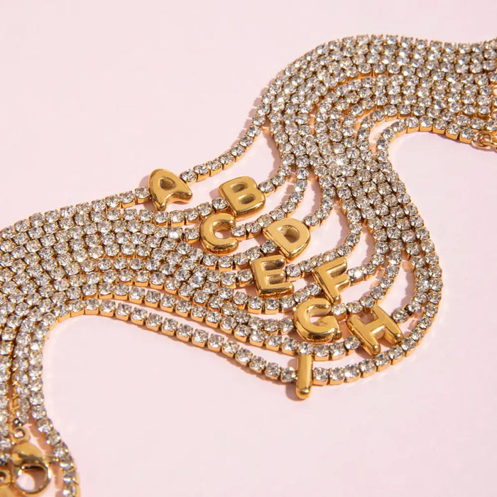 Luxury Shiny Rhinestone Chain Letter Bracelet for Women waterproof  ✨