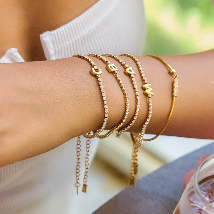 Luxury Shiny Rhinestone Chain Letter Bracelet for Women waterproof  ✨