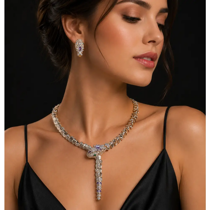 Luxury Snake Necklace & Earrings Set for Women – Elegant Micro Zircon Jewelry ✨🐍💎