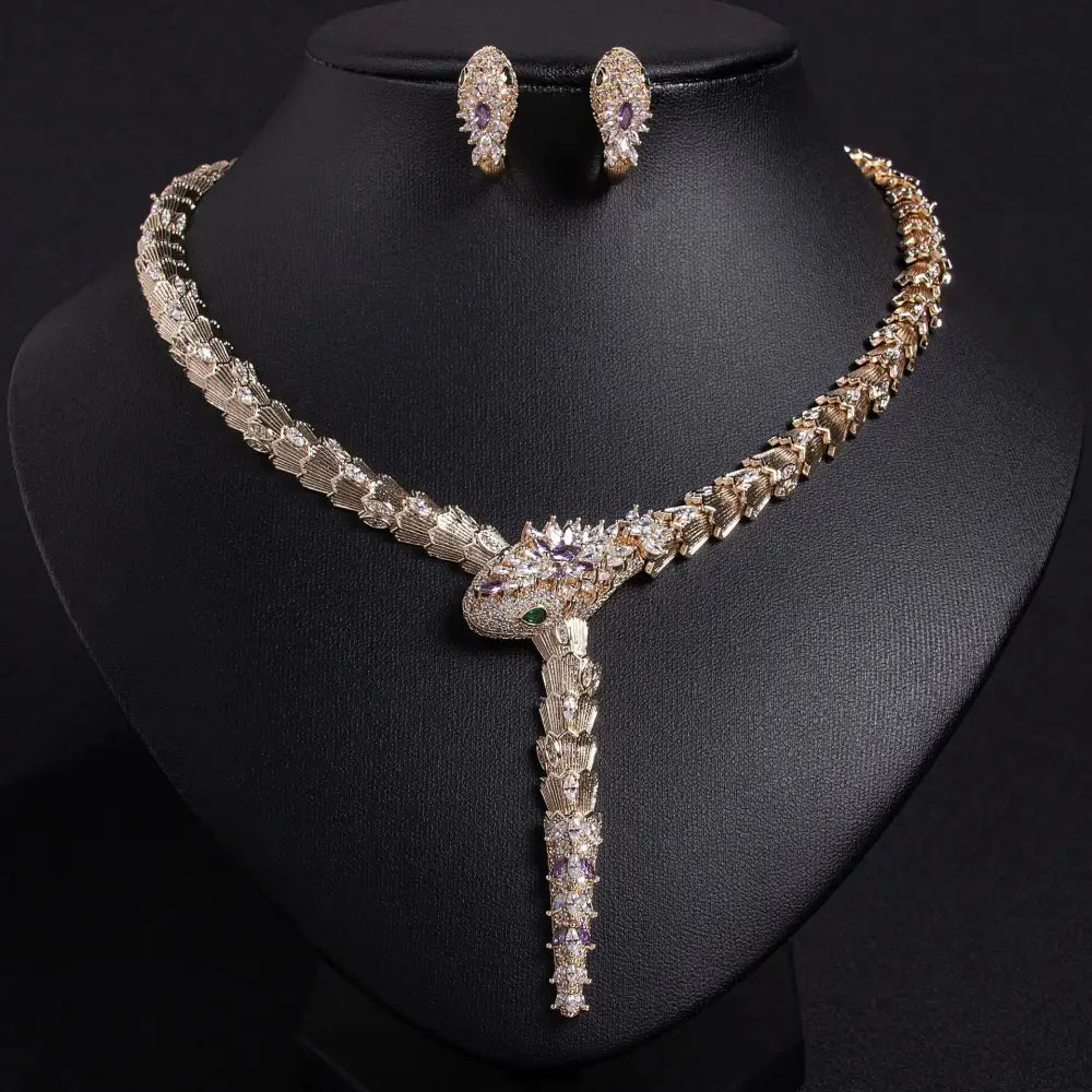 Luxury Snake Necklace & Earrings Set for Women – Elegant Micro Zircon Jewelry ✨🐍💎