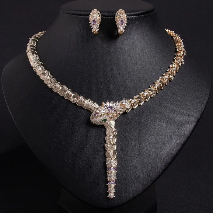 Luxury Snake Necklace & Earrings Set for Women – Elegant Micro Zircon Jewelry ✨🐍💎