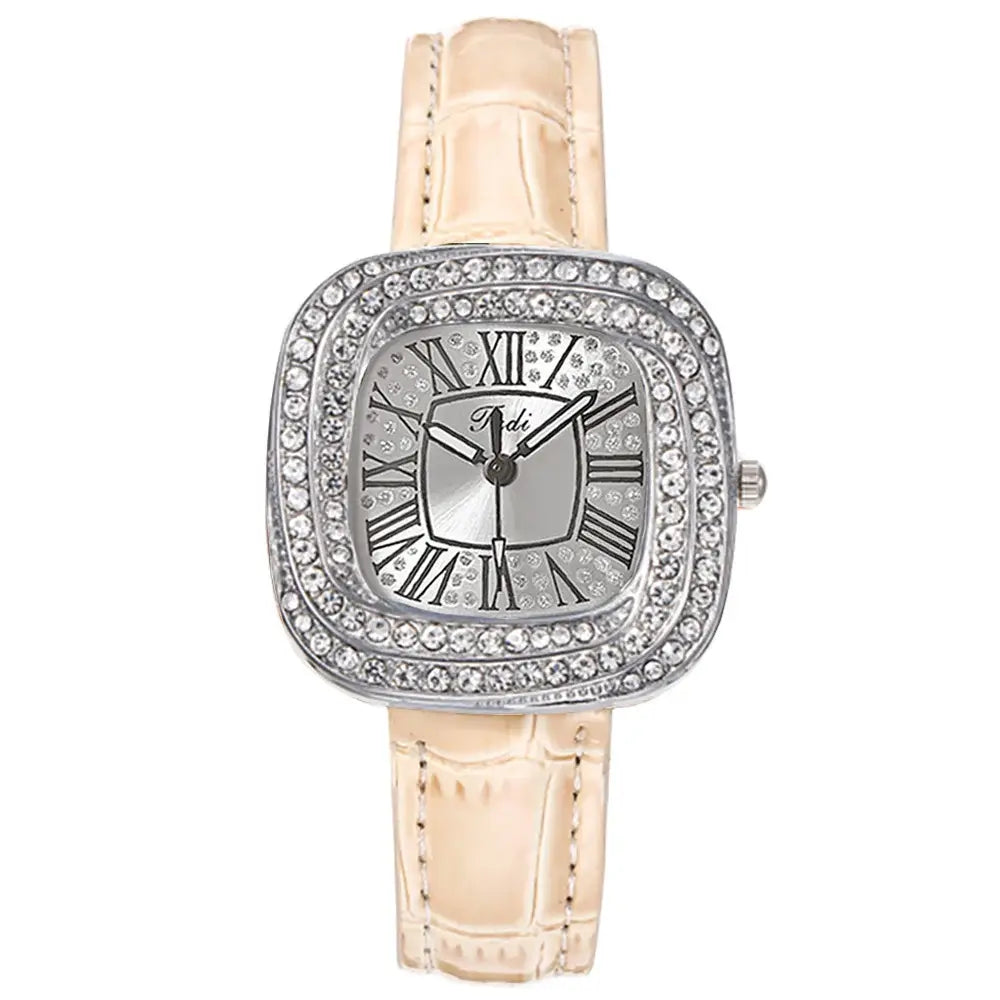 Luxury Square Ladies Full Star Diamonds Quartz Watch Casual Green Leather 💎