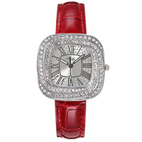Luxury Square Ladies Full Star Diamonds Quartz Watch Casual Green Leather 💎