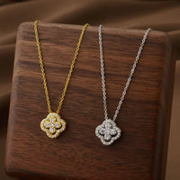 Luxury Titanium Steel Lucky Clover Flower Pendant Necklace ✨