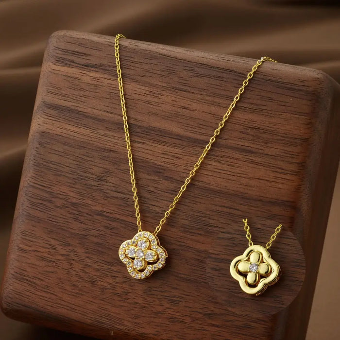 Luxury Titanium Steel Lucky Clover Flower Pendant Necklace ✨