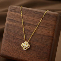 Luxury Titanium Steel Lucky Clover Flower Pendant Necklace ✨