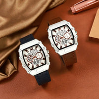 Luxury Tonneau Leather Watch Men Business Quartz Watches  ⌚️