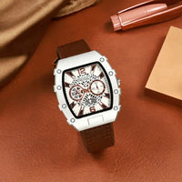 Luxury Tonneau Leather Watch Men Business Quartz Watches  ⌚️