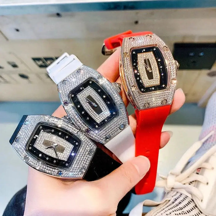 Luxury Tonneau Watches For Woman Crystal Silicone Jelly Quartz Watch⌚️