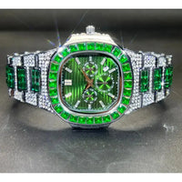 Luxury Watch For Men Red Dial Iced Out Diamond Quartz Waterproof Watch 💎