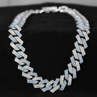 Luxury Watch Jewelry Set Iced Out Punk Blue&Silver Cuban Chain+Bracelet Diamond Watch💎