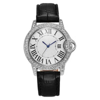 Luxury Women's Leather Strap Watch with Diamond Inlay, Water Diamond Wine Barrel ⌚️