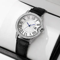 Luxury Women's Leather Strap Watch with Diamond Inlay, Water Diamond Wine Barrel ⌚️