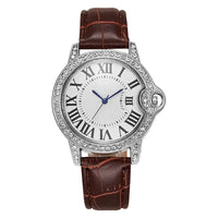 Luxury Women's Leather Strap Watch with Diamond Inlay, Water Diamond Wine Barrel ⌚️