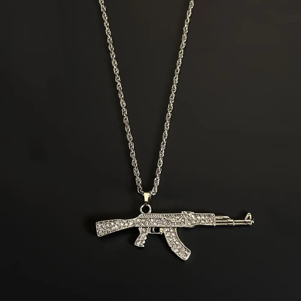 Men's Hip-Hop Style Alloy Necklace Diamond-Encrusted Strike Gun Pendant ✨