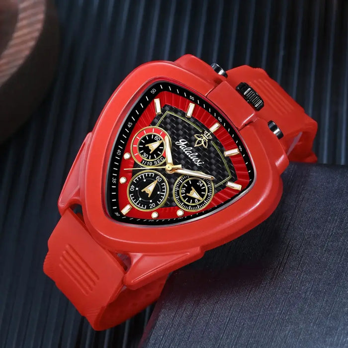 Men's Water-Resistant Quartz Watch with Triangular Dial & Rubber Bracelet ⌚️