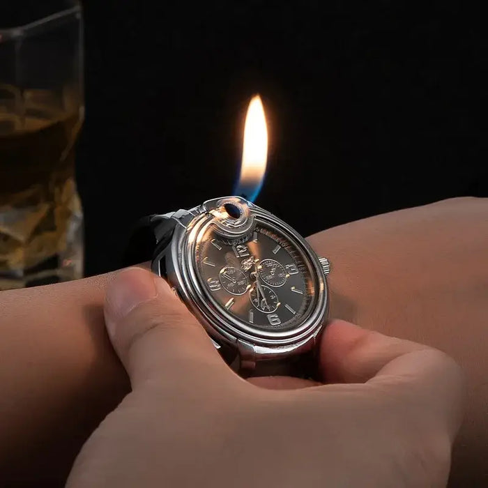 Metal Gas Windproof Portable Open Flame Lighter Smoking Outdoor Watch Inflatable ⌚️🔥