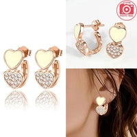 Original 925 Silver Rose Gold Flower Heart Square Loop Earrings Jewelry ✨