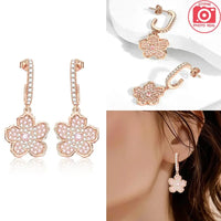 Original 925 Silver Rose Gold Flower Heart Square Loop Earrings Jewelry ✨