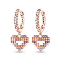 Original 925 Silver Rose Gold Flower Heart Square Loop Earrings Jewelry ✨