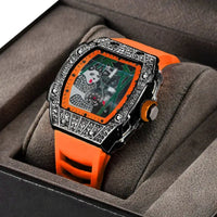Panda Bamboo Hollow Carving Full Diamond Case Tonneau Quartz Watch ⌚️
