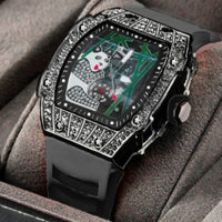 Panda Bamboo Hollow Carving Full Diamond Case Tonneau Quartz Watch ⌚️