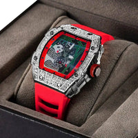 Panda Bamboo Hollow Carving Full Diamond Case Tonneau Quartz Watch ⌚️
