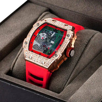 Panda Bamboo Hollow Carving Full Diamond Case Tonneau Quartz Watch ⌚️