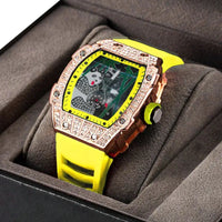 Panda Bamboo Hollow Carving Full Diamond Case Tonneau Quartz Watch ⌚️