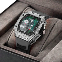 Panda Bamboo Hollow Carving Full Diamond Case Tonneau Quartz Watch ⌚️
