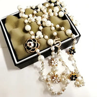 Pearl Necklace For Women  Double Layer  Pendant Sweater Chain  EarringsJewelry ✨