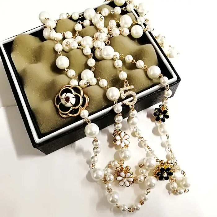Pearl Necklace For Women  Double Layer  Pendant Sweater Chain  EarringsJewelry ✨