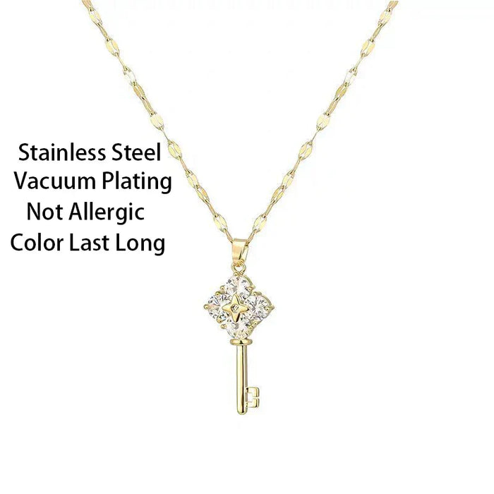 Pendant Necklaces Zircon Key Pendant Stainless Steel Necklace ✨