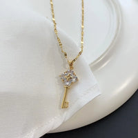 Pendant Necklaces Zircon Key Pendant Stainless Steel Necklace ✨