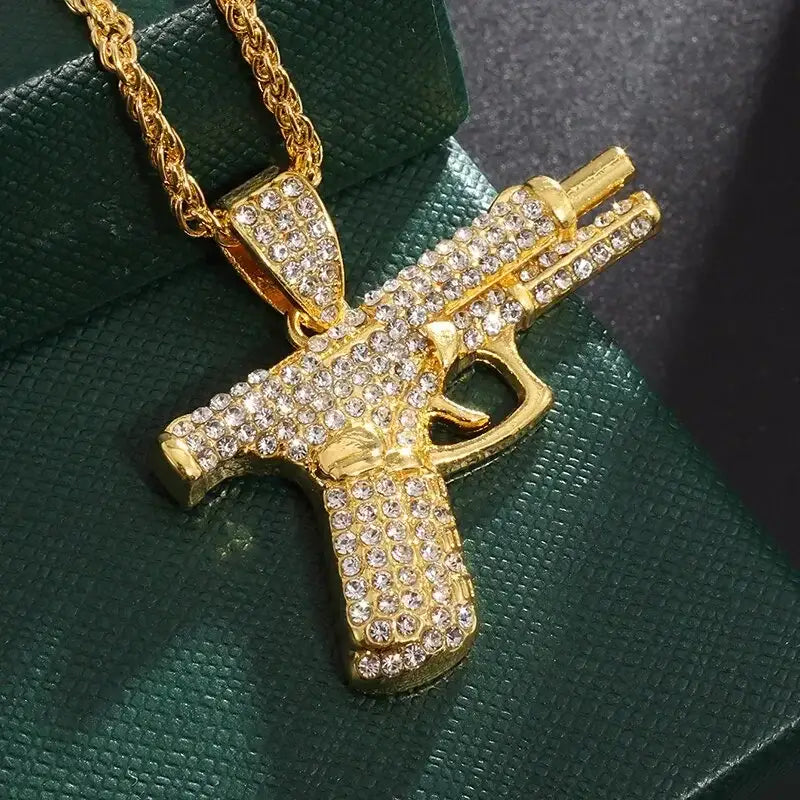 Pistol Pendant Submachine Gun Necklack Hip Hop Rock Rapper Neck Chain 💎
