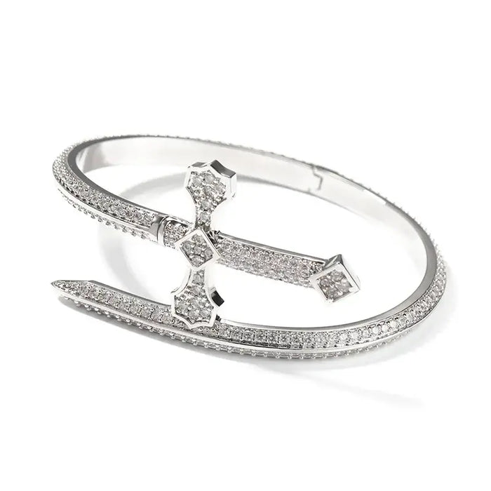 Platinum plated Sword Bangle Gold Silver Color Cubic Zircon Cross Bracelet 💎