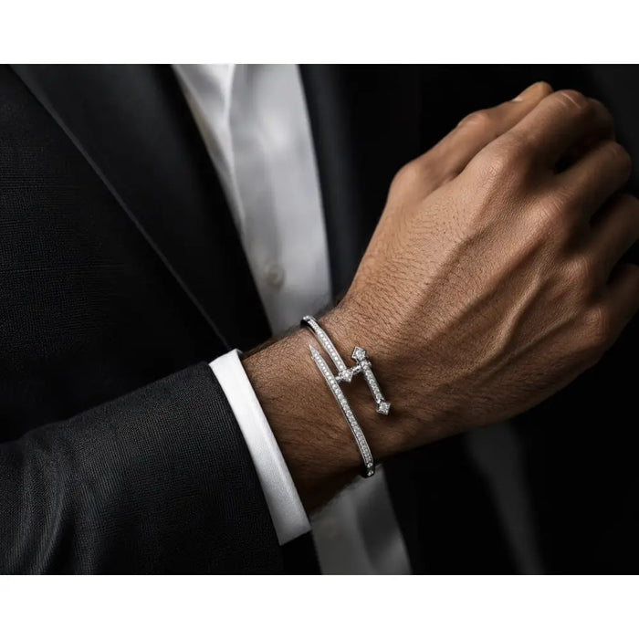 Platinum plated Sword Bangle Gold Silver Color Cubic Zircon Cross Bracelet 💎