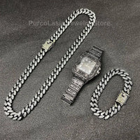 Luxury Iced-Out Cuban Chain Jewelry Set – Watch, Bracelet & Necklace for Men ✨