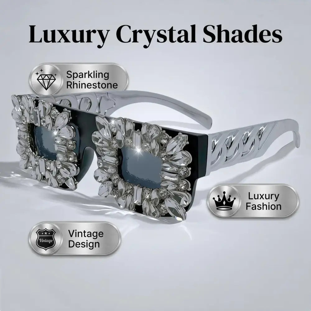 Rhinestone Square Glasses Women Luxury Silver Chain Leg Statement Eyewear🕶️