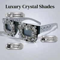Rhinestone Square Glasses Women Luxury Silver Chain Leg Statement Eyewear🕶️