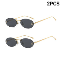 Rimless Sunglasses Women UV400 Oval Elegant Diamond F Sunglasses ✨