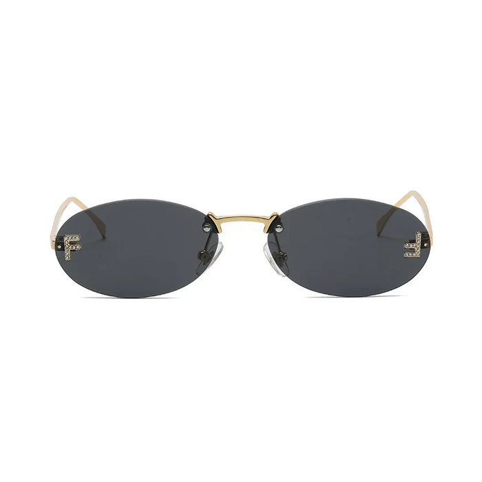 Rimless Sunglasses Women UV400 Oval Elegant Diamond F Sunglasses ✨