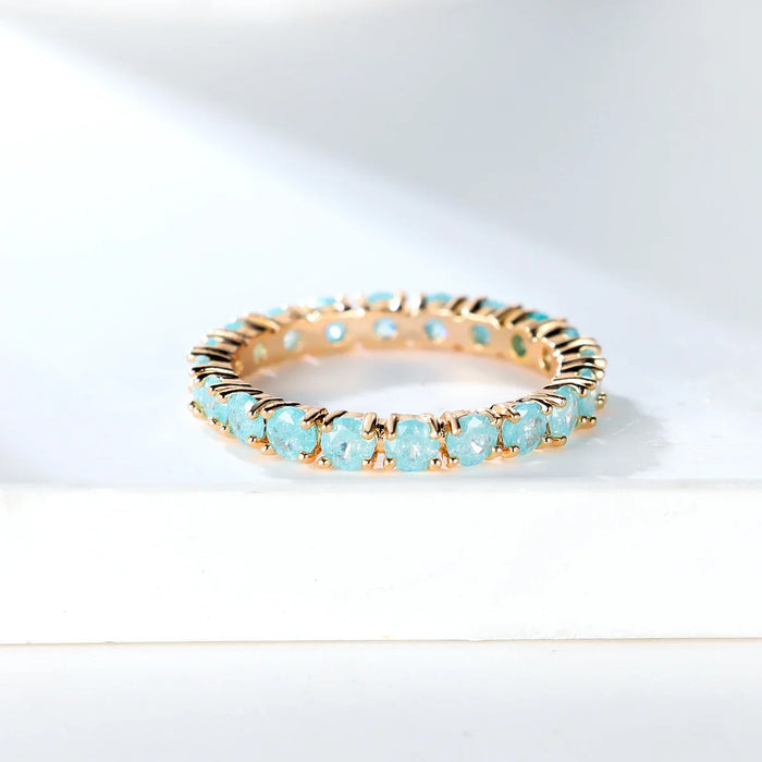 Row Stone Blue Green Pink Ice Flower Zircon Stacking Engagement Rings 💍