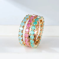 Row Stone Blue Green Pink Ice Flower Zircon Stacking Engagement Rings 💍